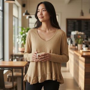 Dylan Yellow Soft Slub Long Sleeve‎ V-Neck Tee Small